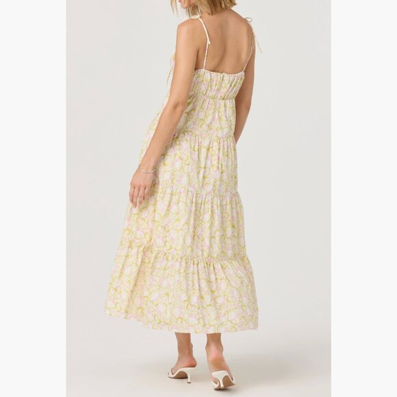 NWT ASTR the Label Tie Strap Tiered Maxi Dress Medium, YELLOW FLORAL - Picture 3 of 7
